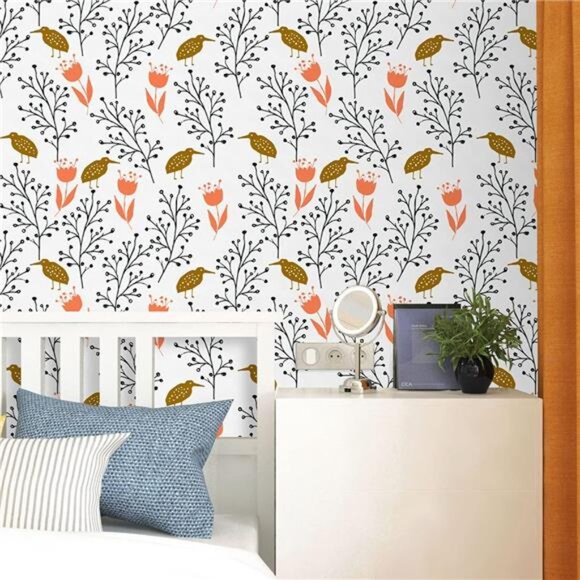 Vintage Floral Peel and Stick Wallpaper – Removable Flower & Bird Design - Picture 3 of 7